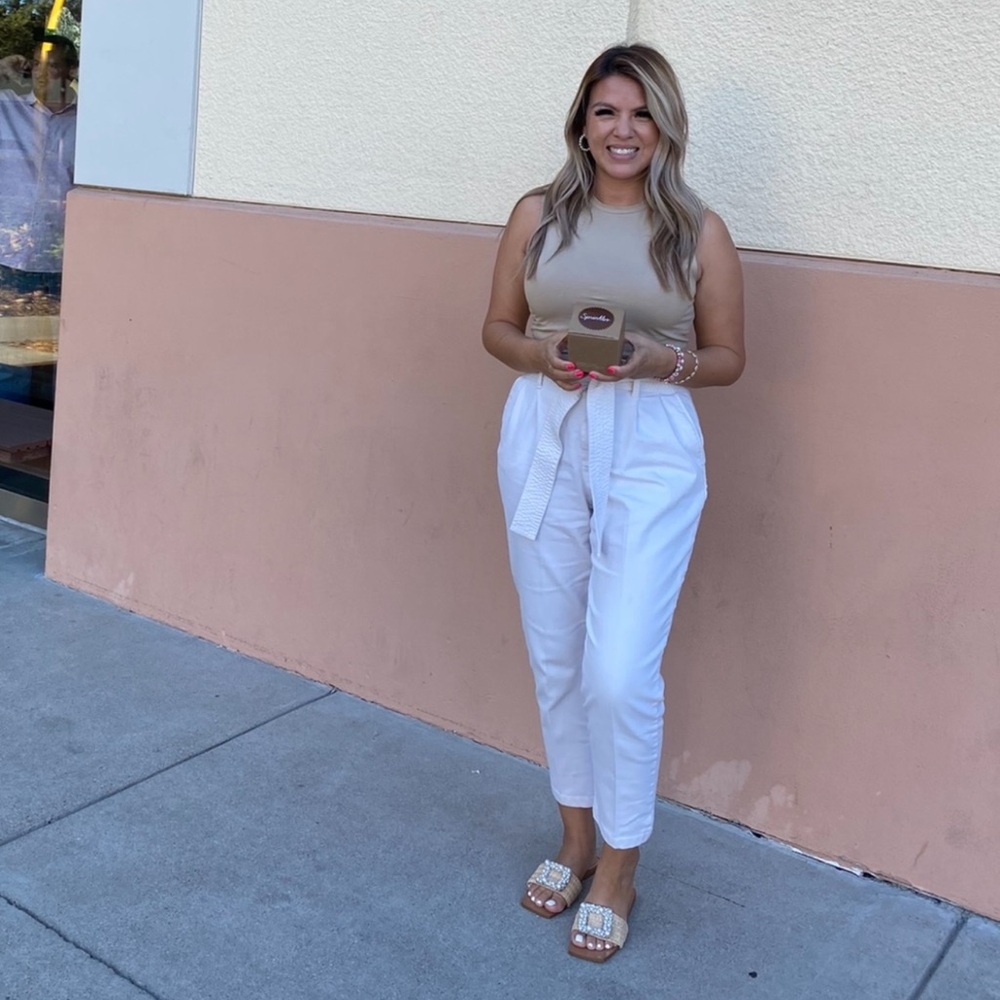 Target Women's Cream Tie-Waist Cropped Pants